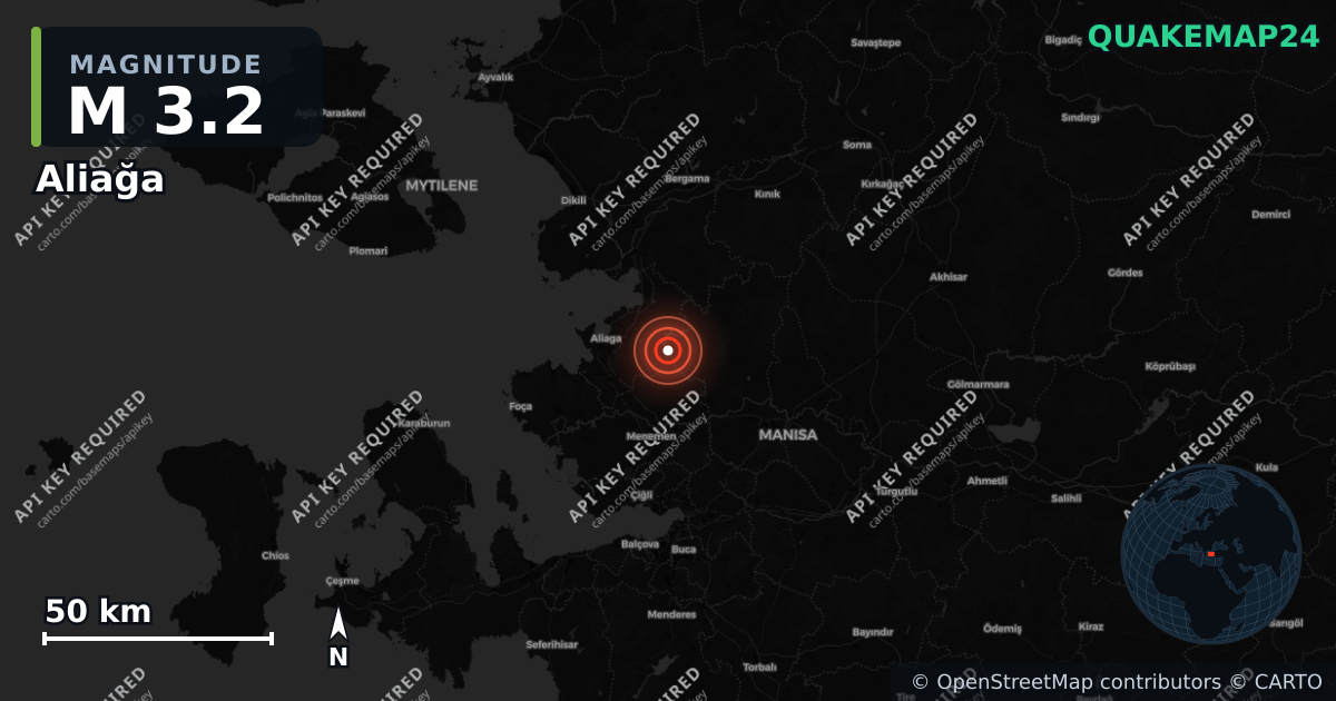 M3.2 earthquake near Aliağa on Sep 3, 2026 — map of epicenter and shaking intensity | QuakeMap24
