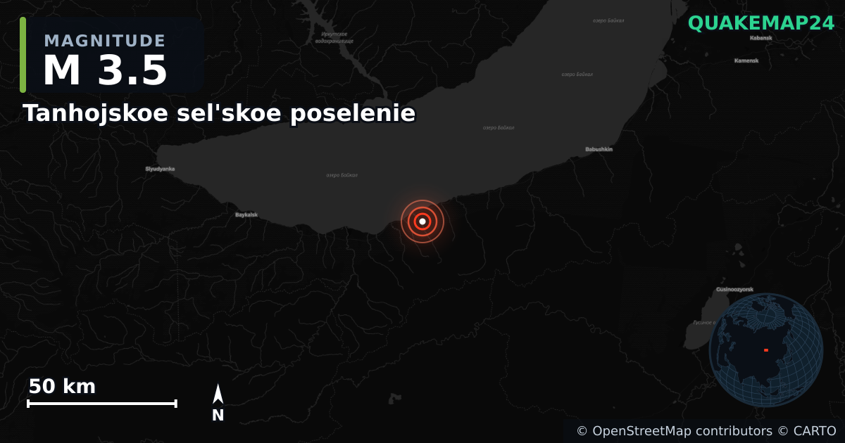 M3.5 earthquake near Tanhojskoe sel'skoe poselenie on Aug 3, 2026 — map of epicenter and shaking intensity | QuakeMap24