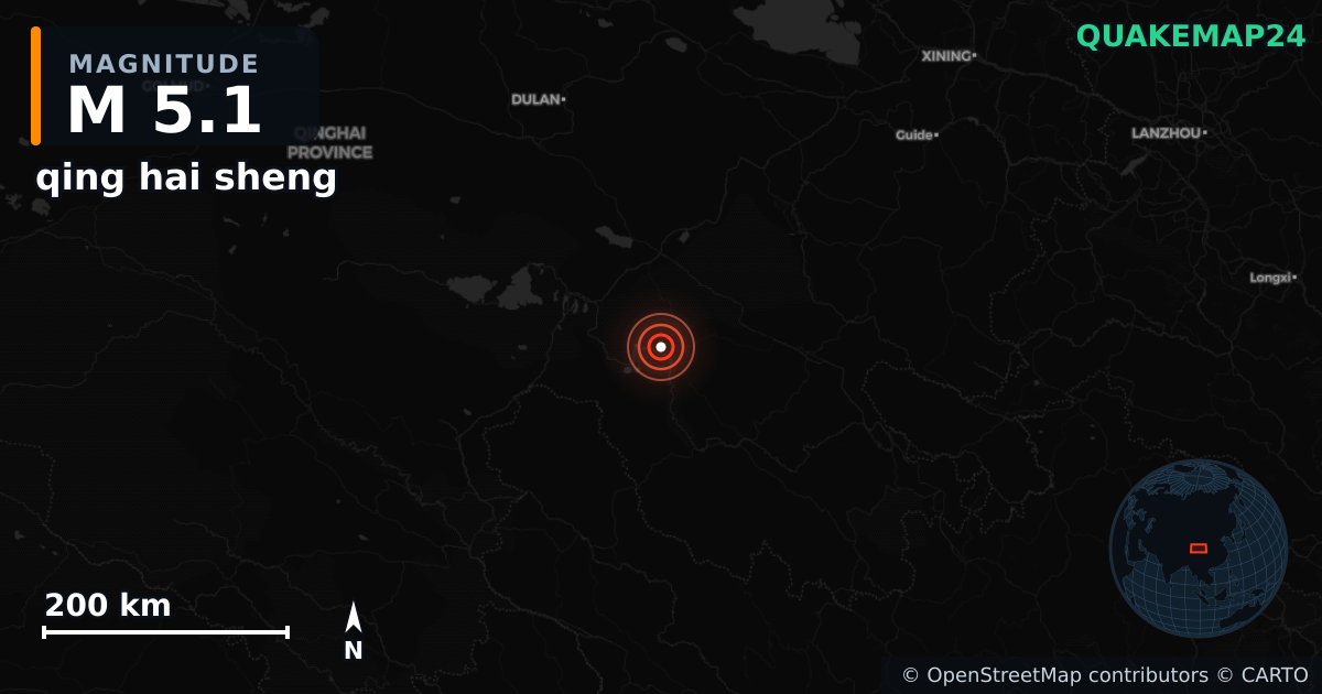 M5.1 earthquake near qing hai sheng on Jun 27, 2025 — map of epicenter and shaking intensity | QuakeMap24