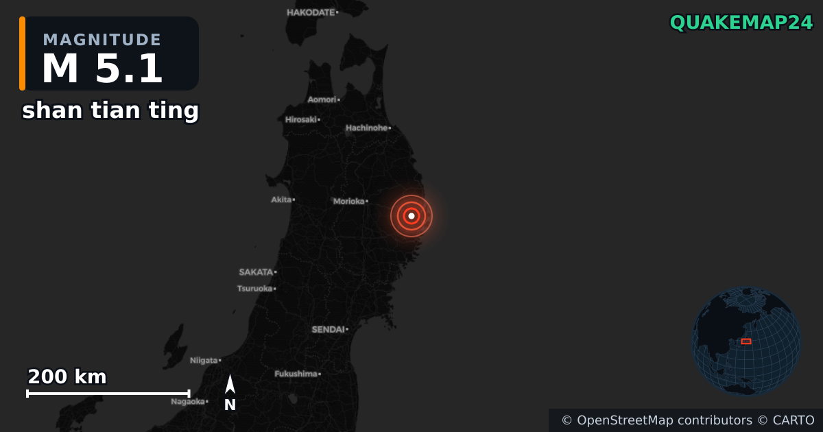 M5.1 earthquake near shan tian ting on Aug 30, 2025 — map of epicenter and shaking intensity | QuakeMap24