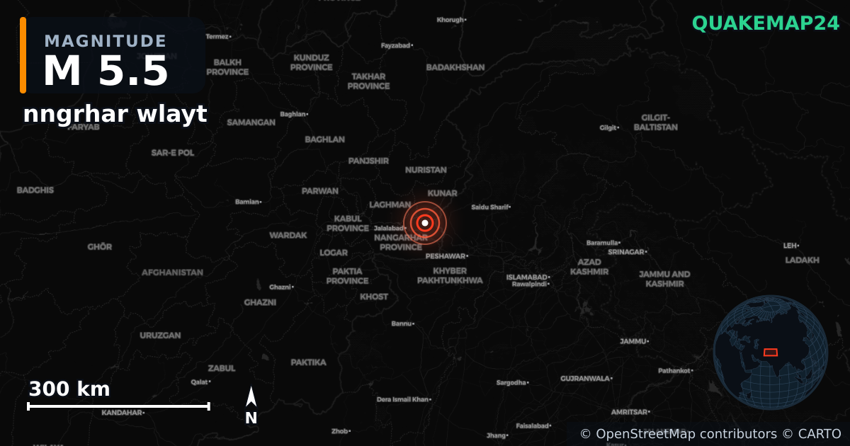 M5.5 earthquake near nngrhar wlayt on Sep 2, 2025 — map of epicenter and shaking intensity | QuakeMap24