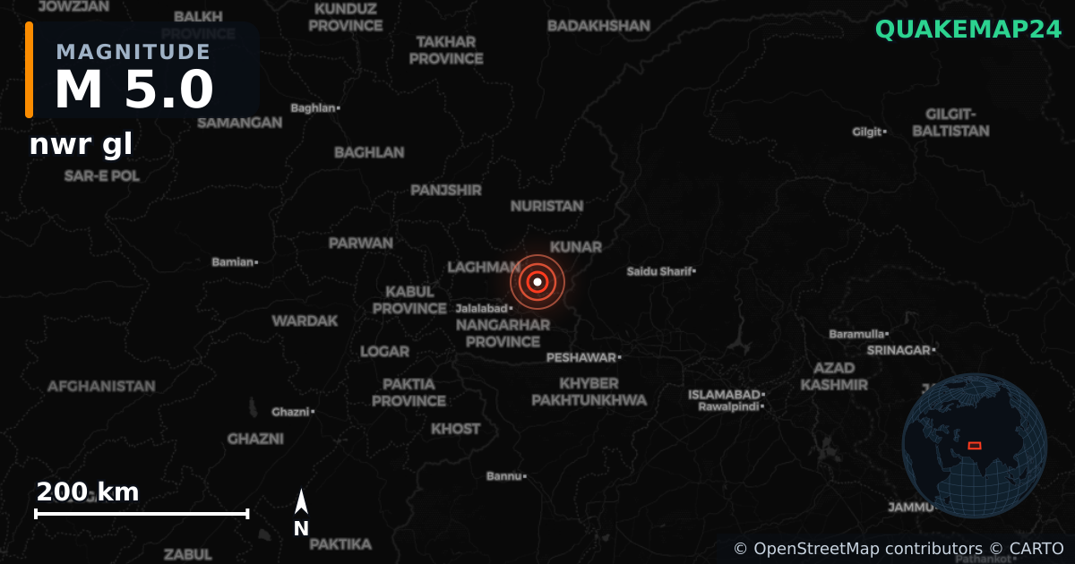 M5.0 earthquake near nwr gl on Sep 5, 2025 — map of epicenter and shaking intensity | QuakeMap24