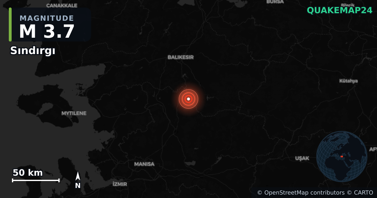 M3.7 earthquake near Sındırgı on Aug 11, 2025 — map of epicenter and shaking intensity | QuakeMap24