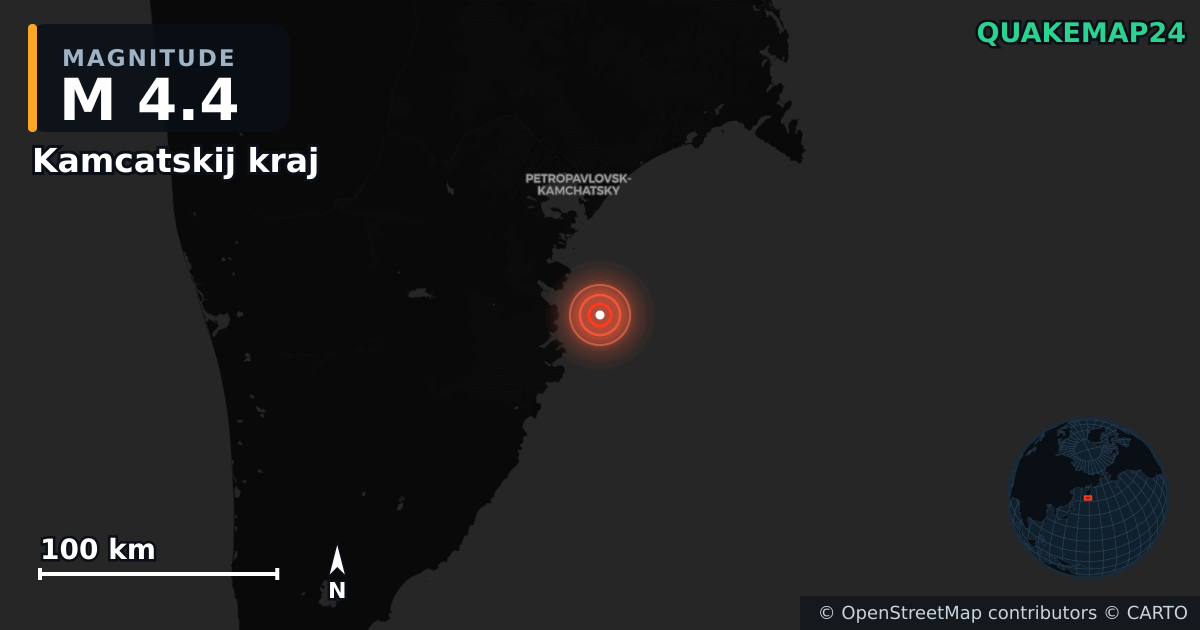 M4.4 earthquake near Kamcatskij kraj on Nov 7, 2025 — map of epicenter and shaking intensity | QuakeMap24