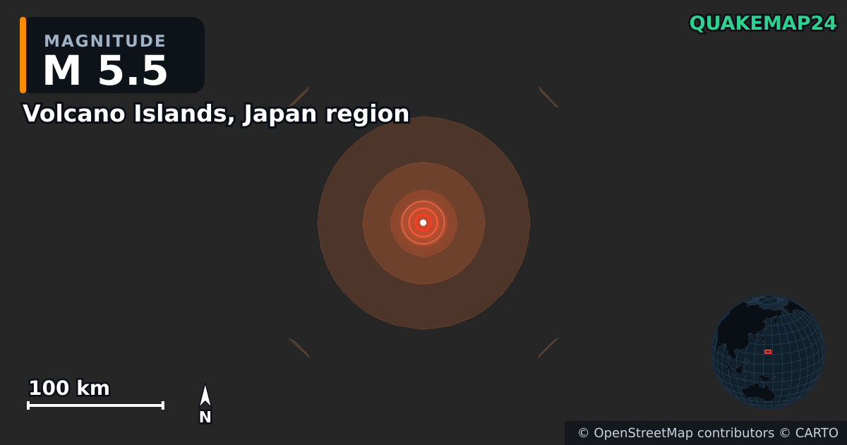 Σεισμός M5,5 κοντά στο Volcano Islands, Japan region · 2026-10-04 — Χάρτης της θέσης του επικέντρου