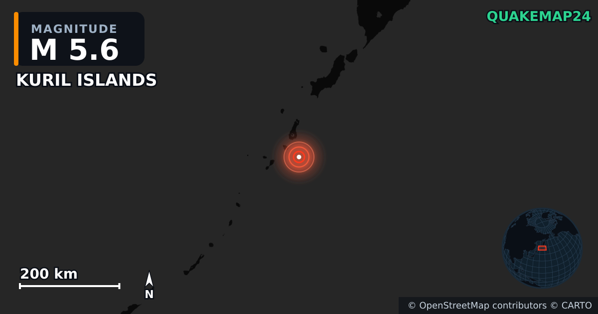 M5.6 earthquake near KURIL ISLANDS on Oct 13, 2025 — map of epicenter and shaking intensity | QuakeMap24