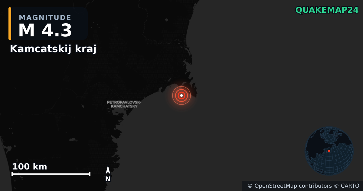 M4.3 earthquake near Kamcatskij kraj on Dec 18, 2025 — map of epicenter and shaking intensity | QuakeMap24