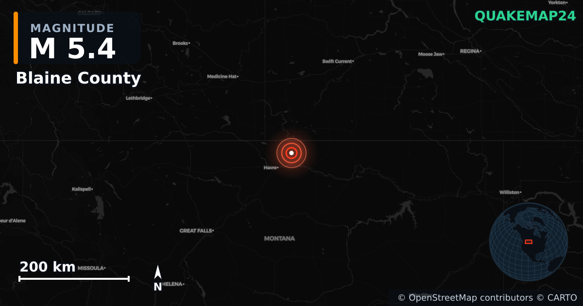 M5.4 earthquake near Blaine County on Jun 17, 2026 — map of epicenter and shaking intensity | QuakeMap24