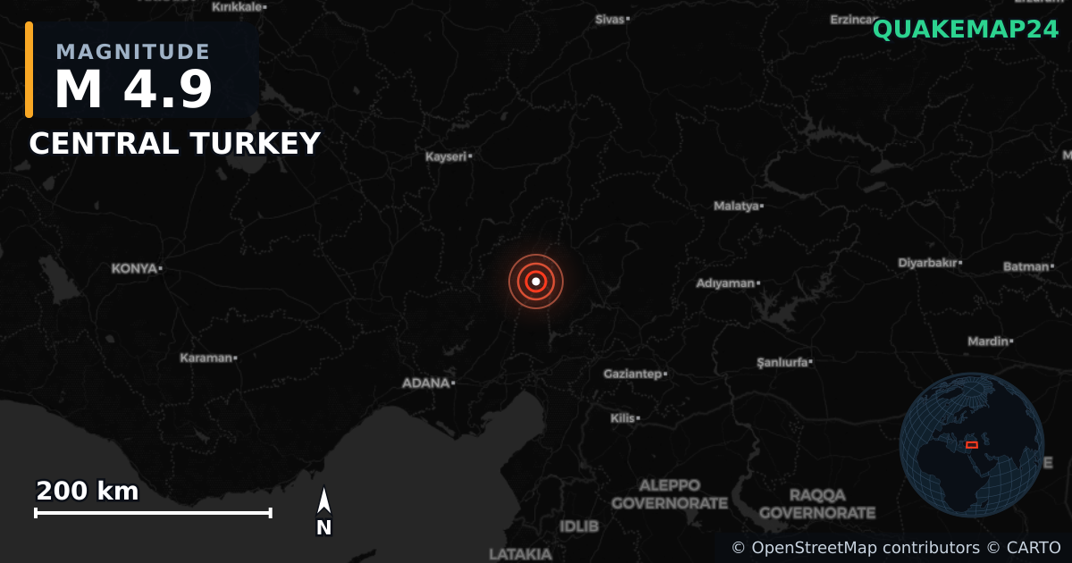Terremoto de M4,9 cerca de CENTRAL TURKEY · 2026-05-24 — Mapa de la ubicación del epicentro