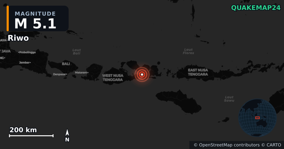 M5.1 earthquake near Riwo on Jan 28, 2026 — map of epicenter and shaking intensity | QuakeMap24
