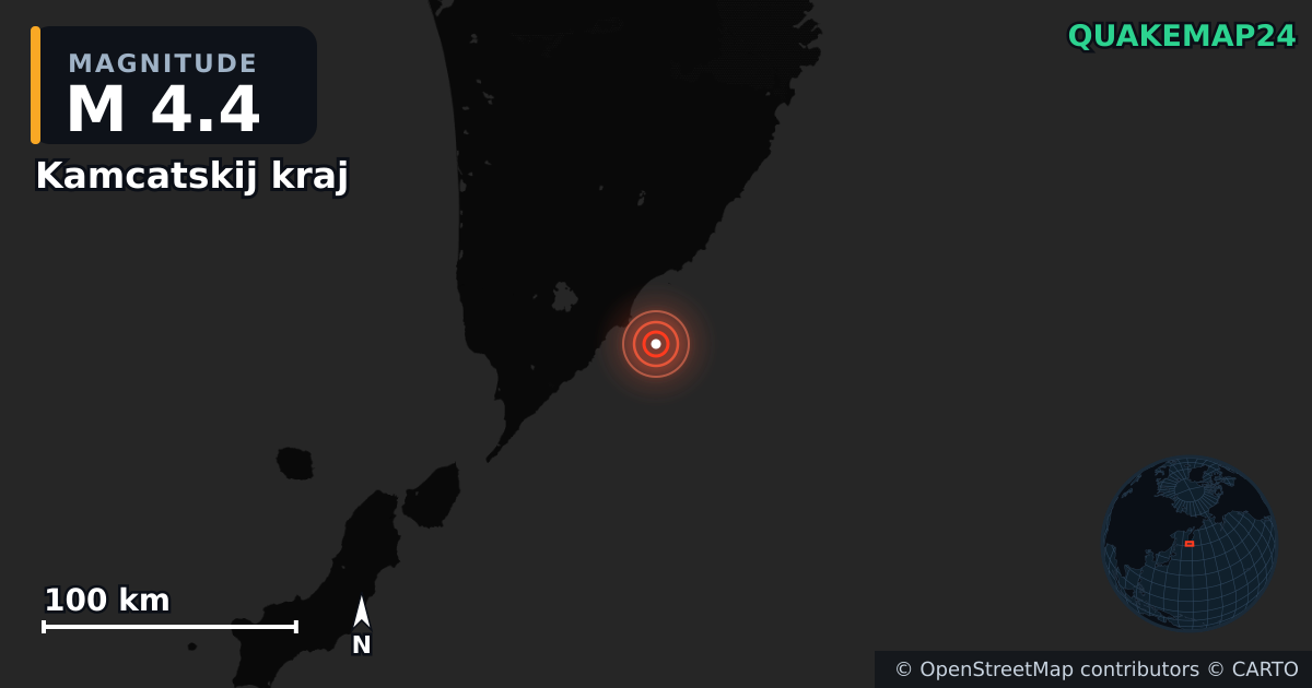 M4.4 earthquake near Kamcatskij kraj on Aug 7, 2025 — map of epicenter and shaking intensity | QuakeMap24
