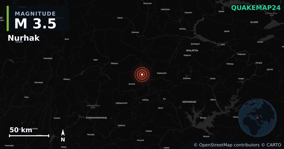 M3.5 earthquake near Nurhak on Sep 7, 2025 — map of epicenter and shaking intensity | QuakeMap24