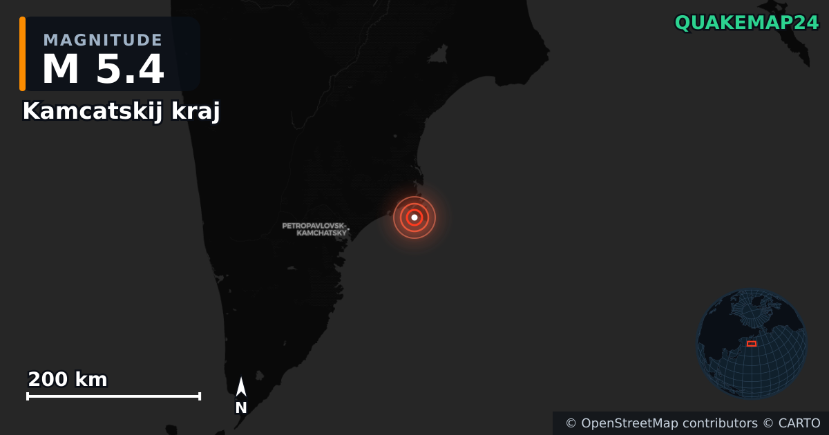 M5.4 earthquake near Kamcatskij kraj on Jul 30, 2025 — map of epicenter and shaking intensity | QuakeMap24
