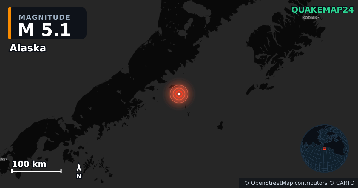 M5.1 earthquake near Alaska on Sep 24, 2025 — map of epicenter and shaking intensity | QuakeMap24