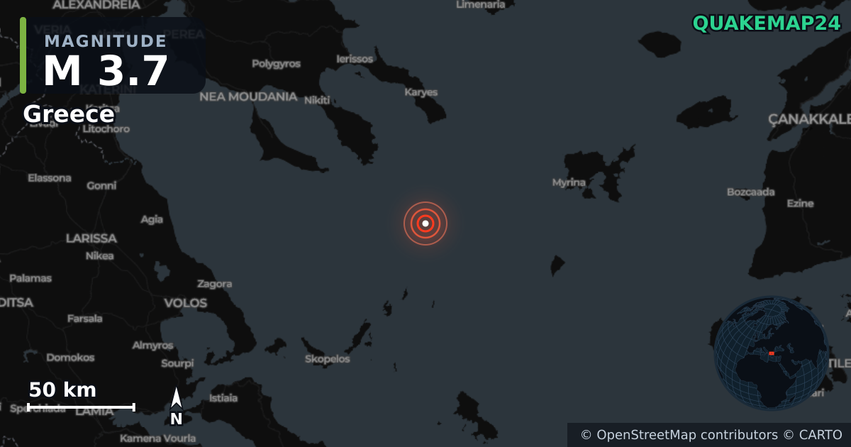 Erdbeben M3,7 bei Greece (Griechenland) · 2026-10-31 — Karte der Lage des Epizentrums