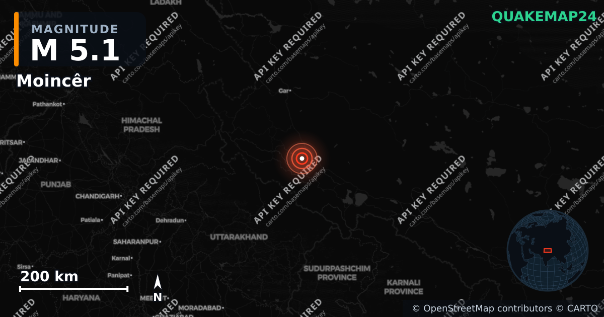 M5.1 earthquake near Moincêr on Sep 3, 2026 — map of epicenter and shaking intensity | QuakeMap24