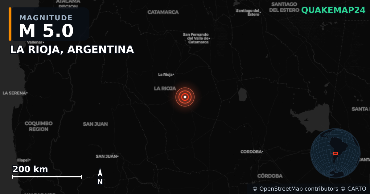 Erdbeben M5,0 bei LA RIOJA, ARGENTINA — Karte der Lage des Epizentrums