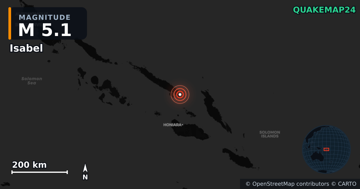 M5.1 earthquake near Isabel on Aug 4, 2025 — map of epicenter and shaking intensity | QuakeMap24