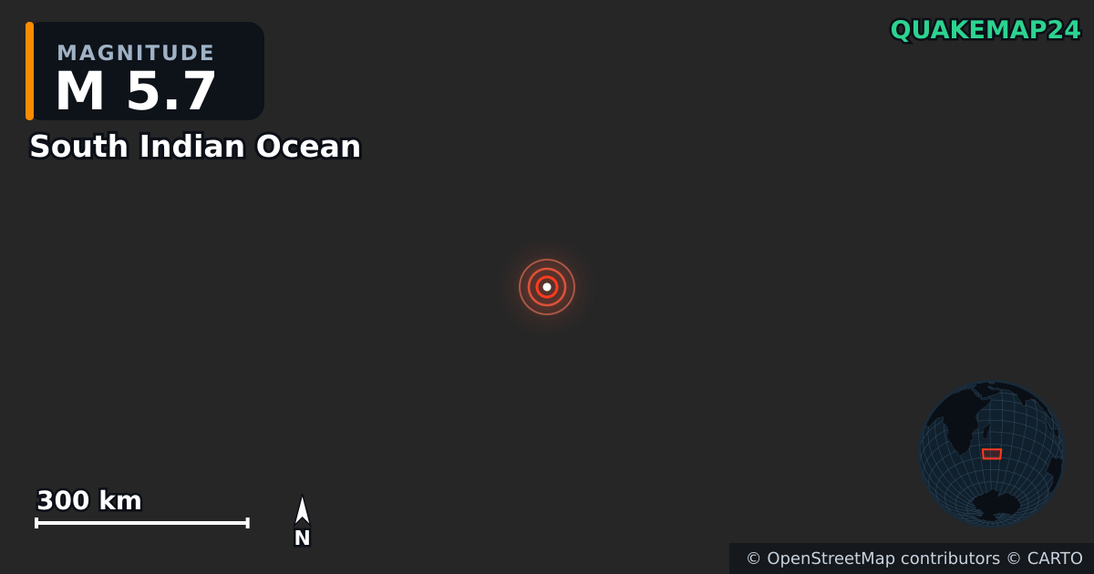 Erdbeben M5,7 bei South Indian Ocean · 2025-05-22 — Karte der Lage des Epizentrums