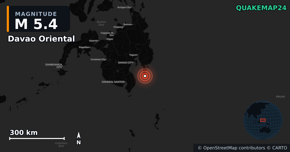 M5.4 earthquake near Davao Oriental on Nov 25, 2025 — map of epicenter and shaking intensity | QuakeMap24