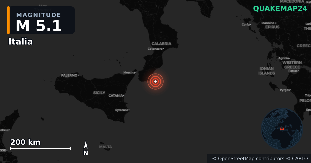 M5.1 earthquake near Italia on Jan 10, 2026 — map of epicenter and shaking intensity | QuakeMap24