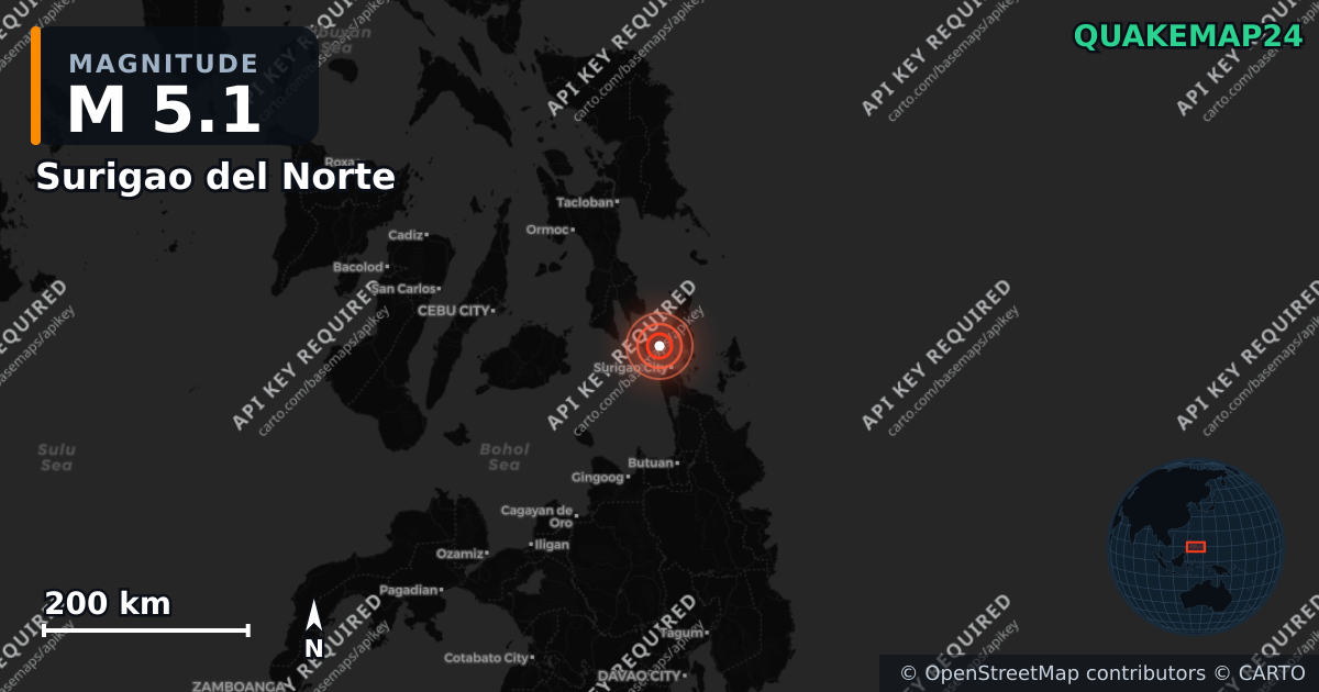 M5.1 earthquake near Surigao del Norte on Sep 8, 2025 — map of epicenter and shaking intensity | QuakeMap24