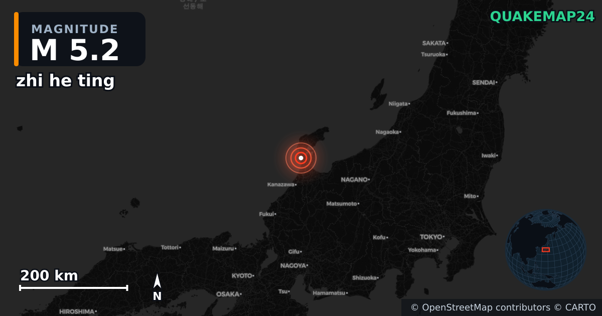 M5.2 earthquake near zhi he ting on Dec 14, 2025 — map of epicenter and shaking intensity | QuakeMap24