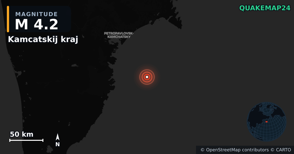 M4.2 earthquake near Kamcatskij kraj on Aug 12, 2025 — map of epicenter and shaking intensity | QuakeMap24