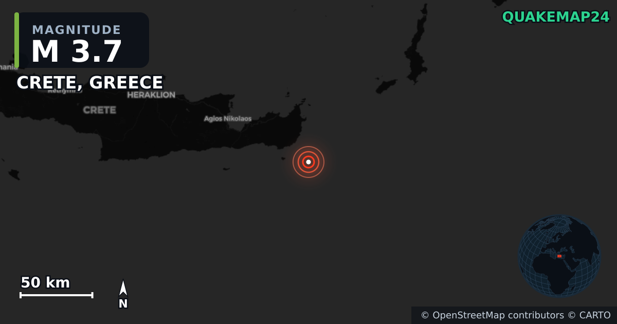 Erdbeben M3,7 bei CRETE, GREECE · 2025-07-10 — Karte der Lage des Epizentrums