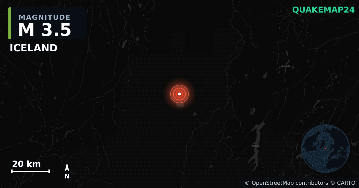 M3.5 earthquake near ICELAND on Nov 9, 2025 — map of epicenter and shaking intensity | QuakeMap24