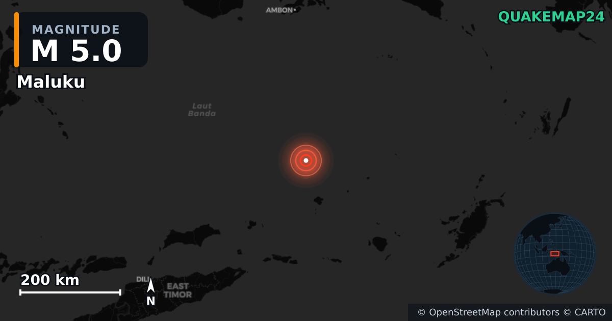 M5.0 earthquake near Maluku on Sep 23, 2025 — map of epicenter and shaking intensity | QuakeMap24