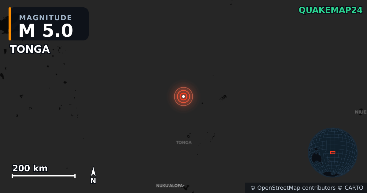 Erdbeben M5,0 bei TONGA · 2026-09-11 — Karte der Lage des Epizentrums