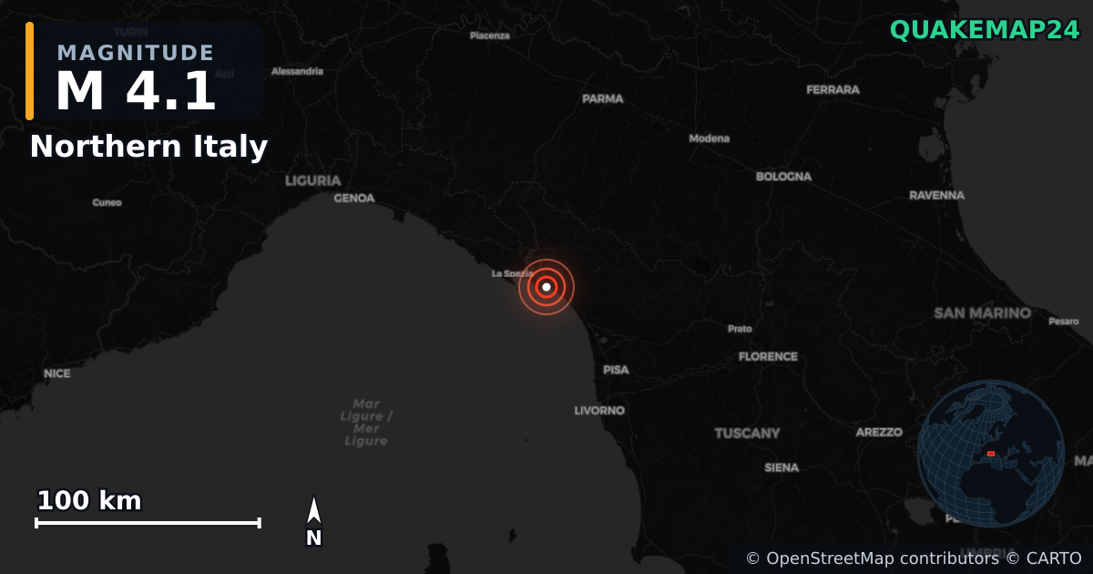 Erdbeben M4,1 bei Northern Italy · 2026-03-25 — Karte der Lage des Epizentrums