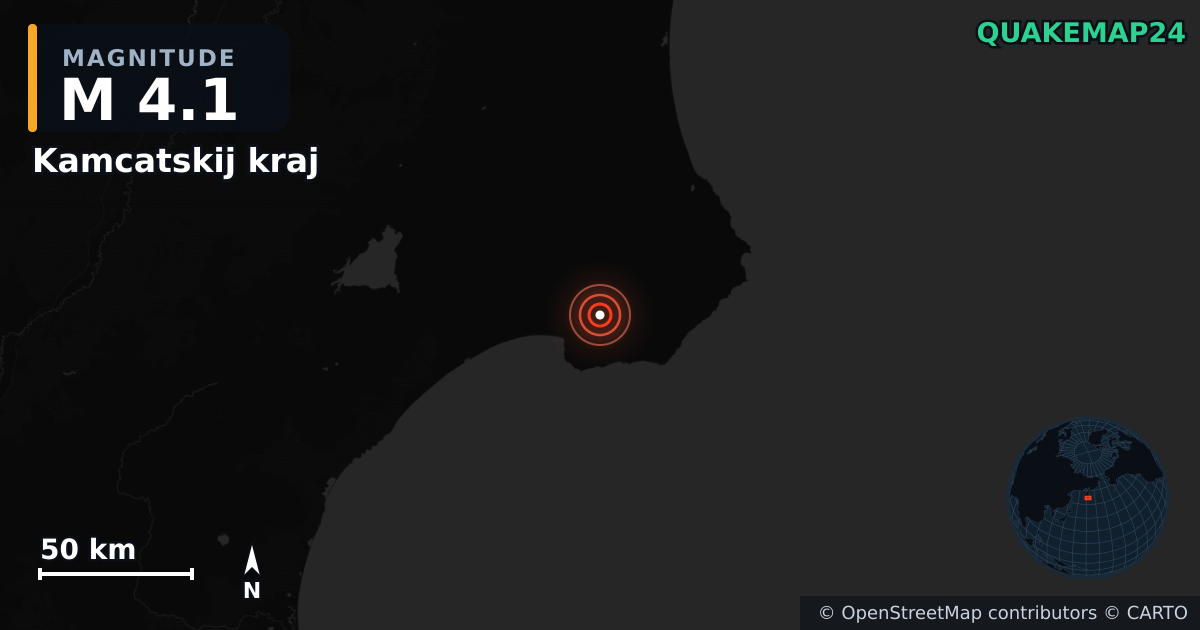 M4.1 earthquake near Kamcatskij kraj on Jun 13, 2025 — map of epicenter and shaking intensity | QuakeMap24