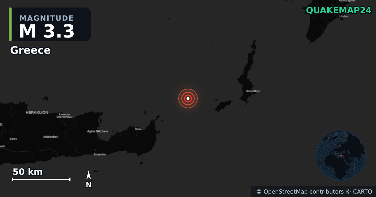 Sismo de M3,3 perto de Greece (Grécia) · 2026-10-07 — Mapa da localização do epicentro