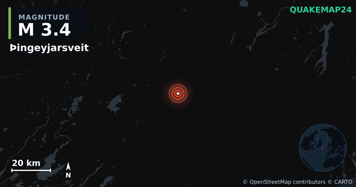 M3.4 Earthquake near Þingeyjarsveit (Iceland) · 2026-10-19 — Map showing the location of the epicenter