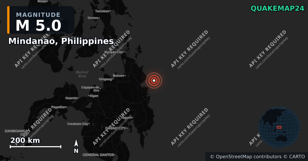 M5.0 earthquake near Mindanao, Philippines on Aug 26, 2025 — map of epicenter and shaking intensity | QuakeMap24