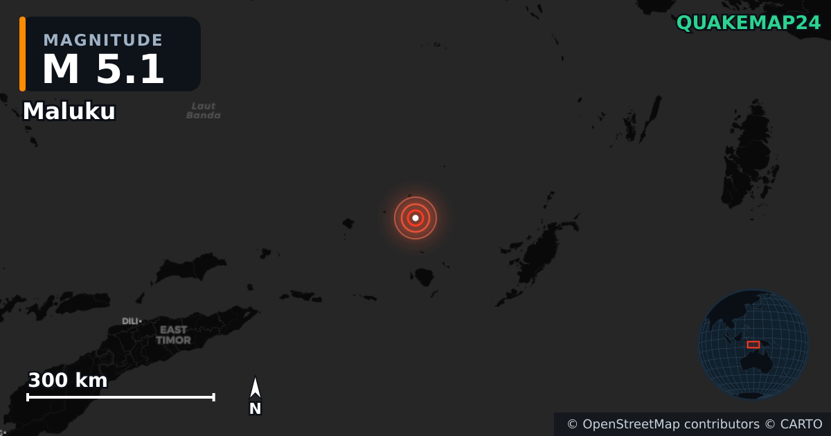 M5.1 earthquake near Maluku on Jan 21, 2026 — map of epicenter and shaking intensity | QuakeMap24