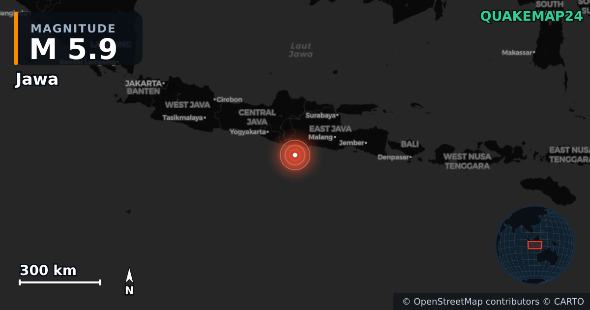 M5.9 Earthquake near Jawa · 2026-02-05 — Map showing the location of the epicenter