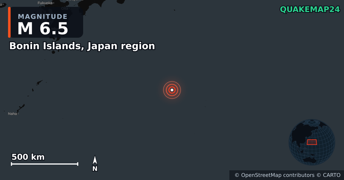 Sismo de M6,5 perto de Bonin Islands, Japan region · 2026-10-25 — Mapa da localização do epicentro