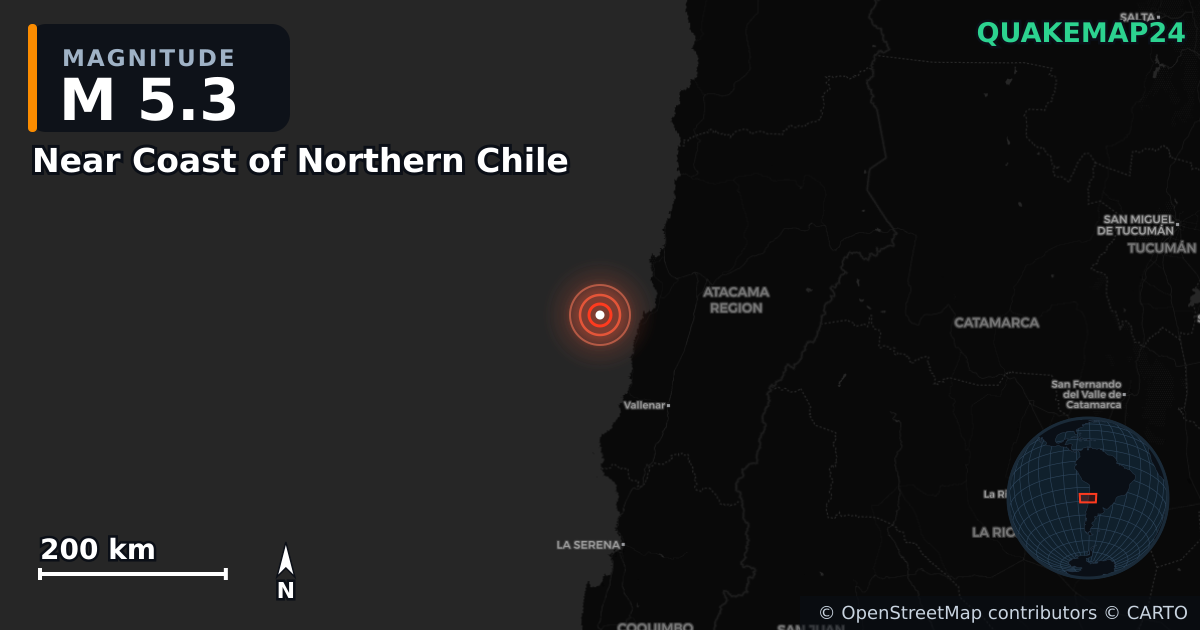 Sismo de M5,3 perto de Near Coast of Northern Chile — Mapa da localização do epicentro