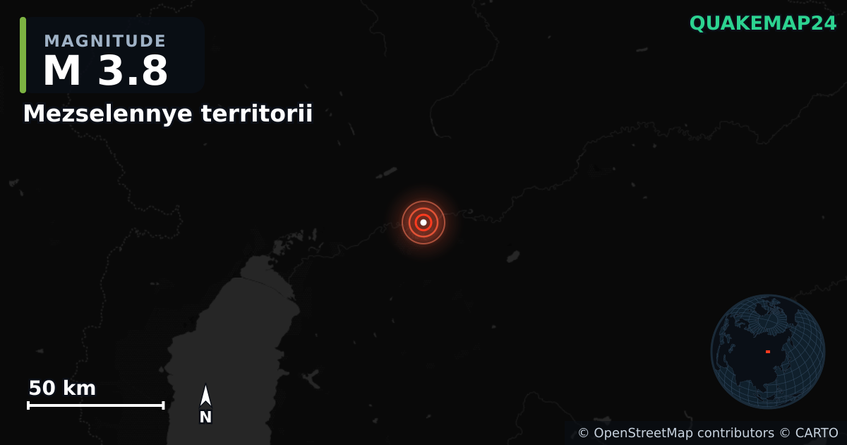 M3.8 earthquake near Mezselennye territorii on Mar 17, 2026 — map of epicenter and shaking intensity | QuakeMap24