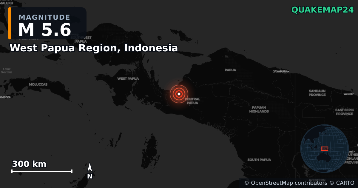M5.6 earthquake near West Papua Region, Indonesia on Sep 18, 2025 — map of epicenter and shaking intensity | QuakeMap24