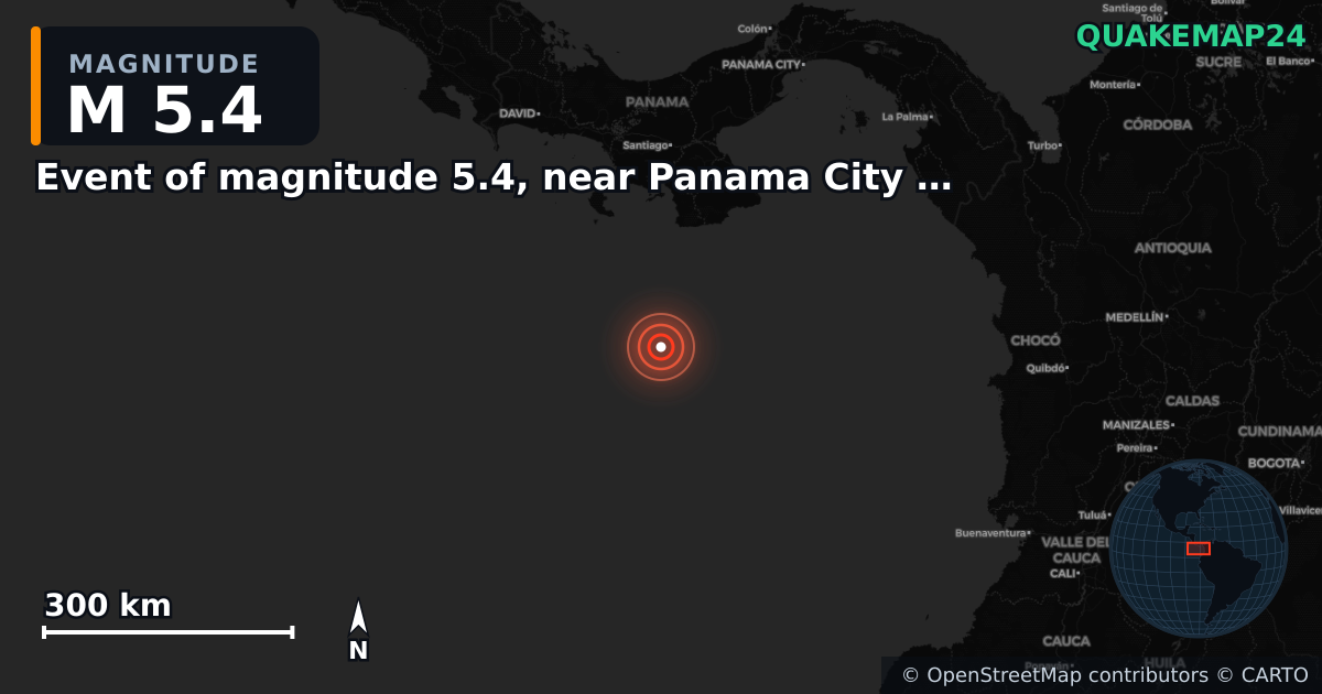 Séisme de M5,4 près de Event of magnitude 5.4, near Panama City (Monde) · 2026-10-09 — Carte de localisation de l’épicentre