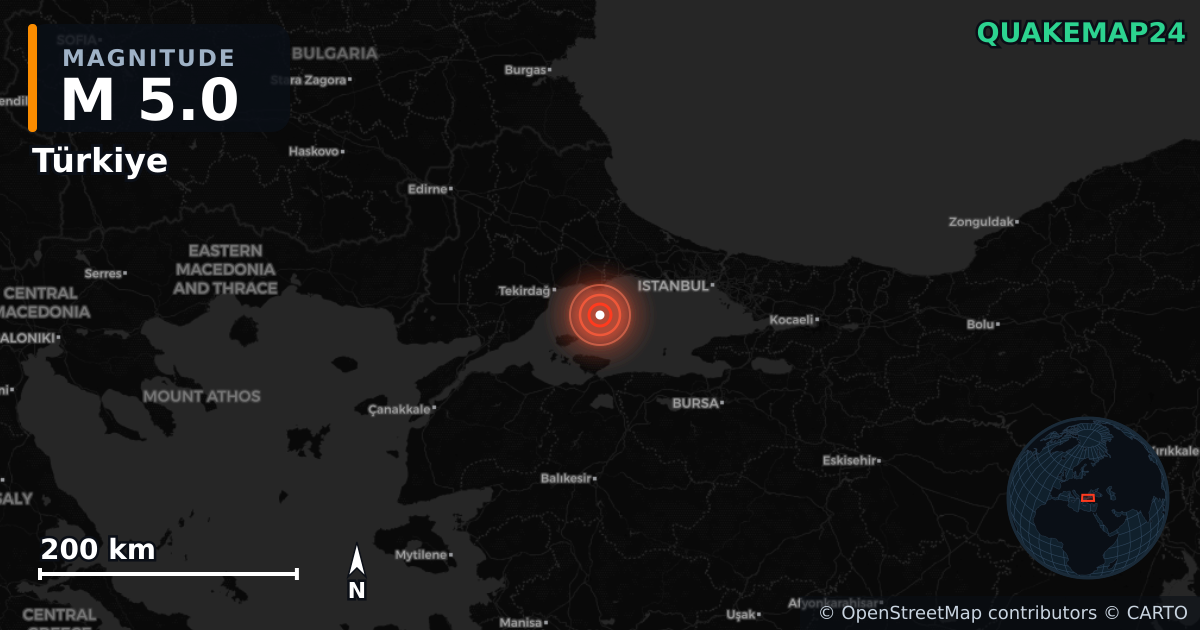 M5.0 earthquake near Türkiye on Oct 2, 2025 — map of epicenter and shaking intensity | QuakeMap24