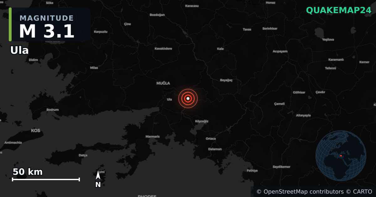 M3.1 earthquake near Ula on May 21, 2025 — map of epicenter and shaking intensity | QuakeMap24