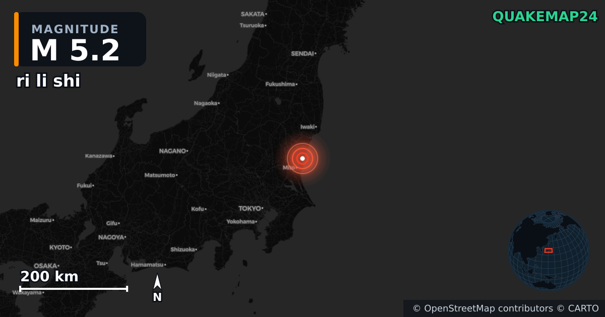 M5.2 earthquake near ri li shi on Jul 15, 2025 — map of epicenter and shaking intensity | QuakeMap24