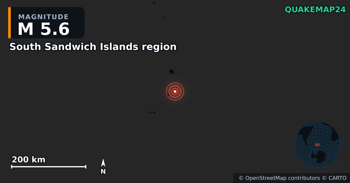 M5.6 earthquake near South Sandwich Islands region on Jul 30, 2025 — map of epicenter and shaking intensity | QuakeMap24