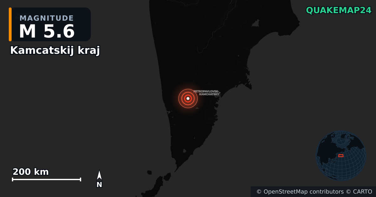M5.6 earthquake near Kamcatskij kraj on Jul 30, 2025 — map of epicenter and shaking intensity | QuakeMap24