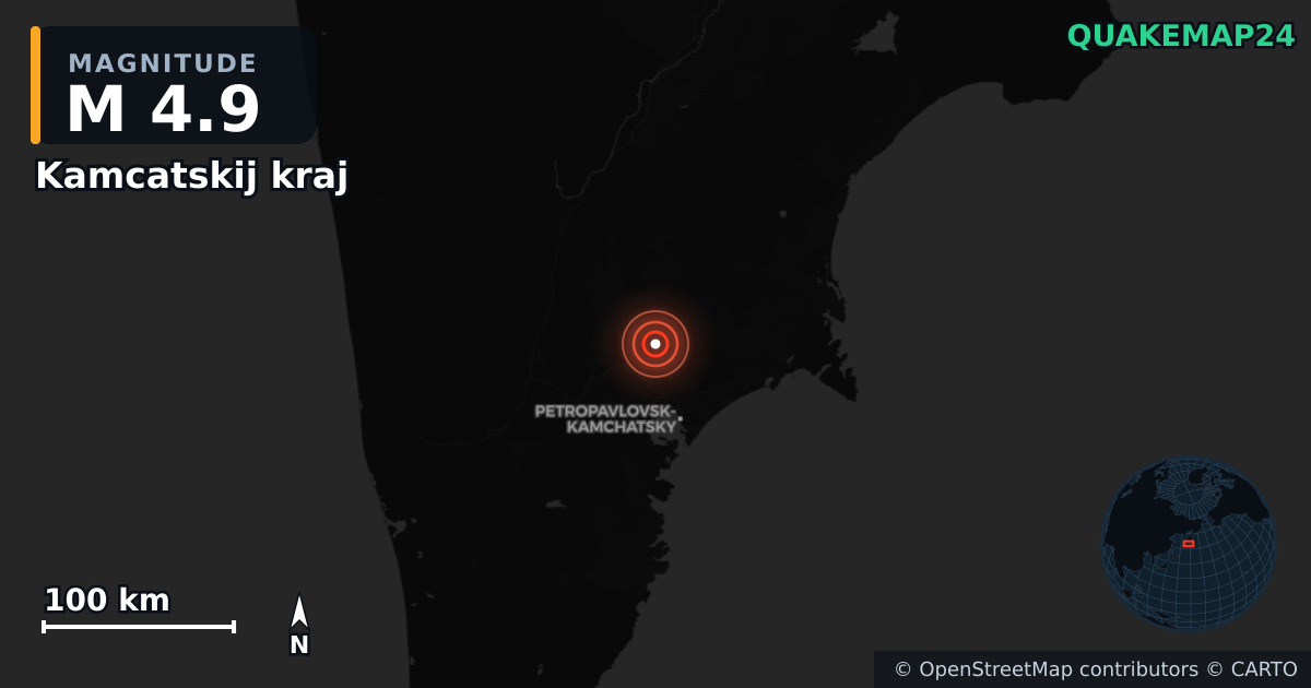 M4.9 earthquake near Kamcatskij kraj on Jul 30, 2025 — map of epicenter and shaking intensity | QuakeMap24